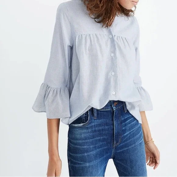 Madewell Veranda Bell-Sleeved Shirt Striped Blouse Womens XS - Picture 1 of 8
